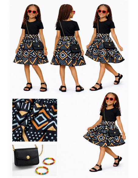 Jupe wax bogolan enfant