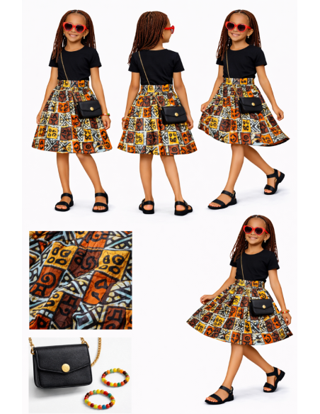 Jupe wax bogolan enfant