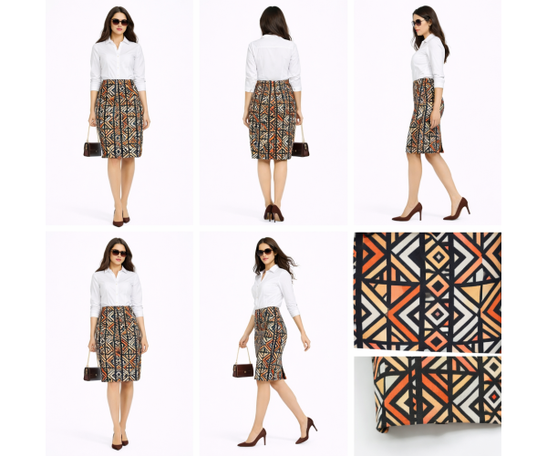 Jupe wax motif africain bogolan