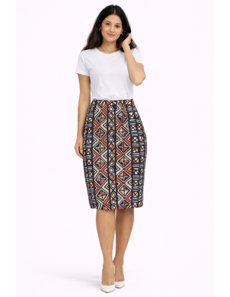 Jupe wax bogolan droite