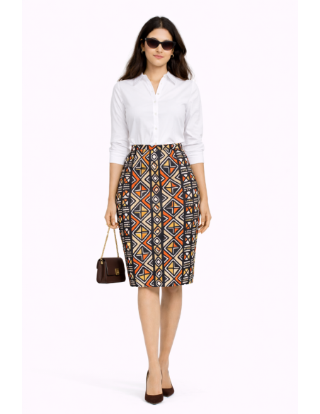 Jupe bogolan crayon taille haute