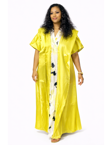 Kaftan satin et brocart fleurs 2