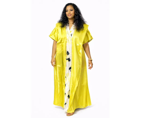 Kaftan satin et brocart fleurs