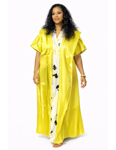 Kaftan satin et brocart fleurs
