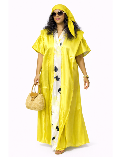 Kaftan satin et brocart fleurs