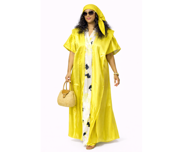 Kaftan satin et brocart fleurs