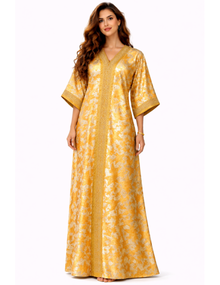 Kaftan satin et brocart strass