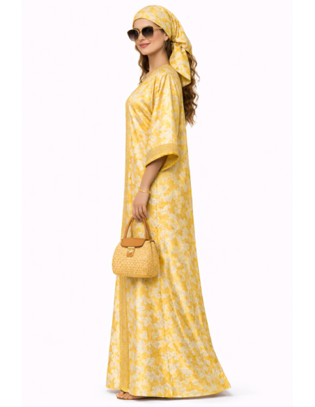 Kaftan satin et brocart strass