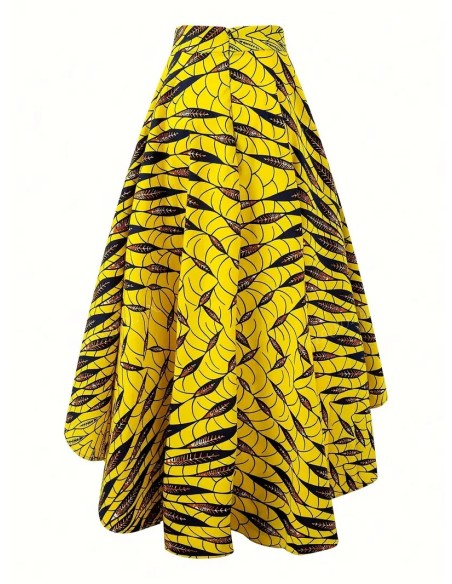 Jupe asymétrique wax motif feuille