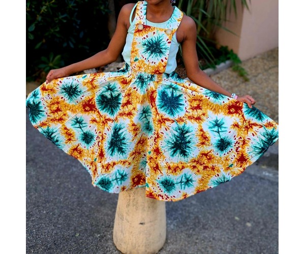 Robe salopette fillette en Wax Étnique & Colorée – Tissu Africain Authentique | Olayek