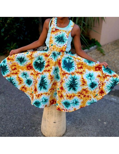 Robe salopette fillette en Wax Étnique & Colorée – Tissu Africain Authentique | Olayek