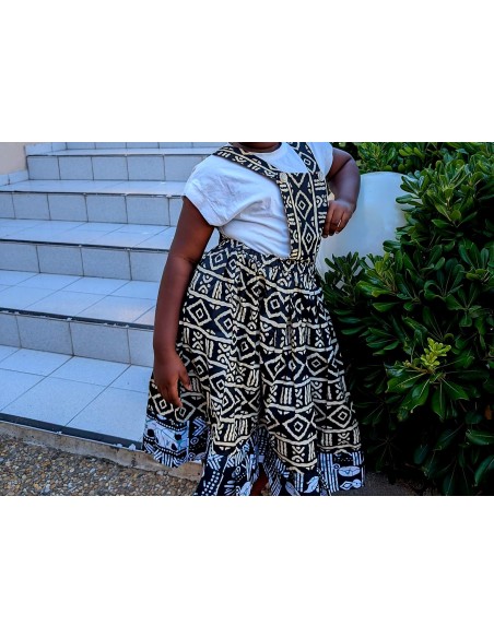 Robe salopette fillette en Bogolan Étnique & Colorée – Tissu Africain Authentique | Olayek