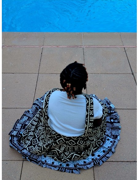 Robe salopette fillette en Bogolan Étnique & Colorée – Tissu Africain Authentique | Olayek