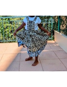 Robe salopette fillette en Bogolan Étnique & Colorée – Tissu Africain Authentique | Olayek