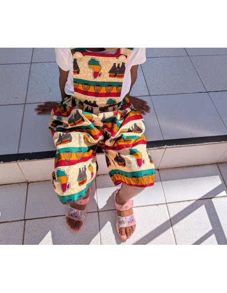 Short salopette fillette en Wax Étnique & Colorée – Tissu Africain Authentique | Olayek