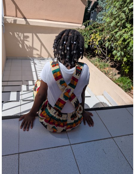 Short salopette fillette en Wax Étnique & Colorée – Tissu Africain Authentique | Olayek